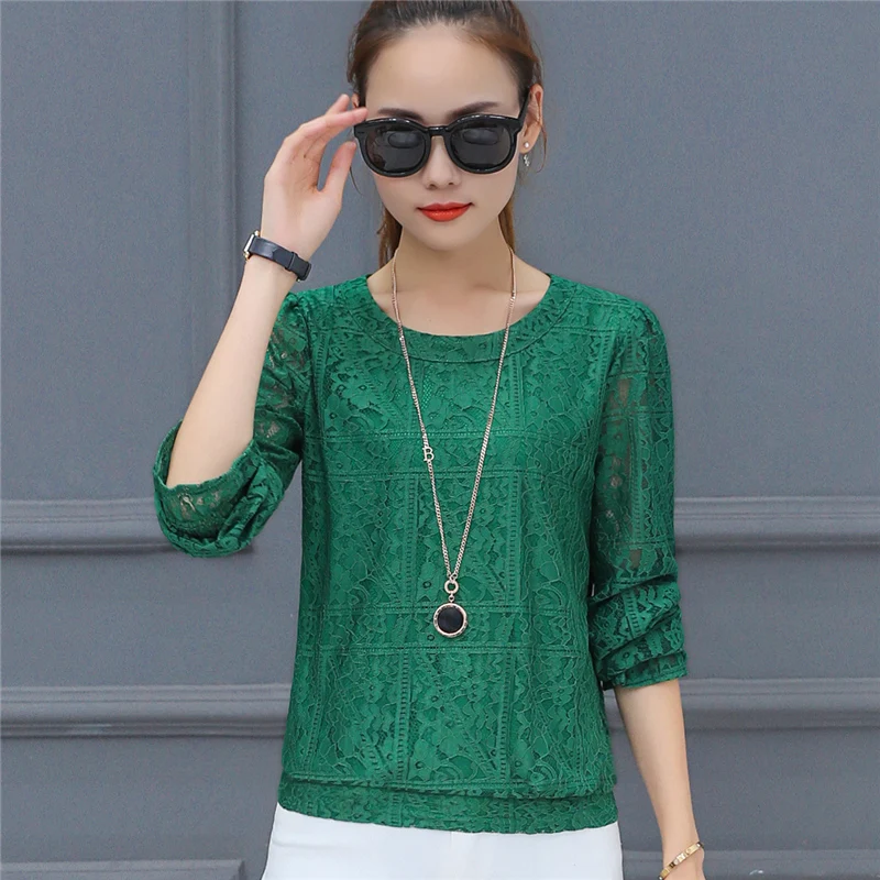 2019 new solid long sleeve casual loose wild women lace blouse fashion sweet puff chiffon shirt top blusas 901C 30 |