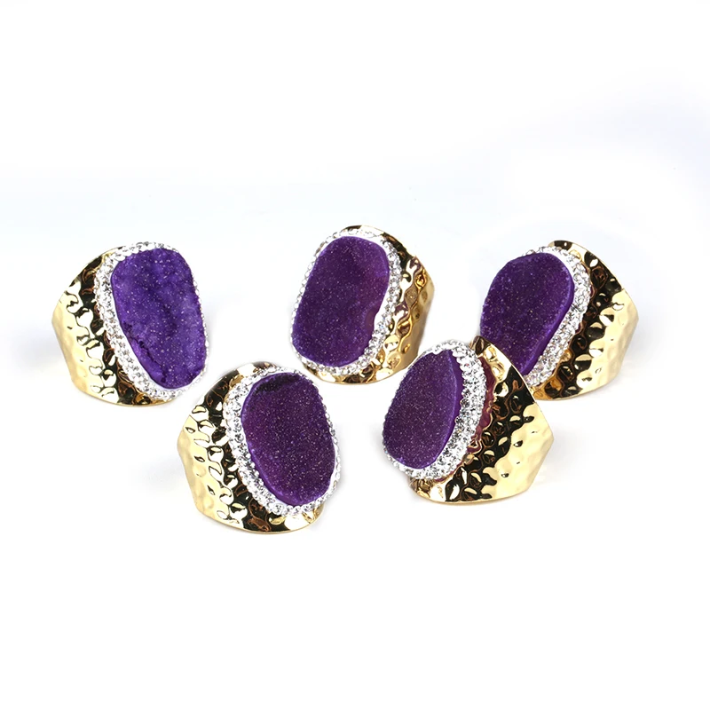 Фиолетовое фиолетовое грубое Druzy drusy хрустальные стразы очаровательное Золотое