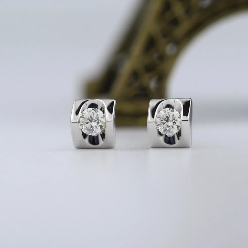 LASAMERO 0.118CT круглые серьги-гвоздики с натуральными бриллиантами золотой бриллиант