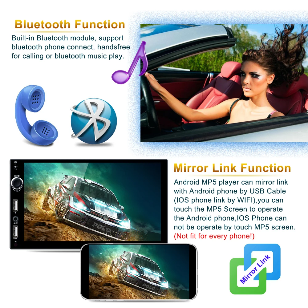 Автомагнитола AMprime на Android MP5 плеер 2 Din 7 &quotHD сенсорный экран автомобильный