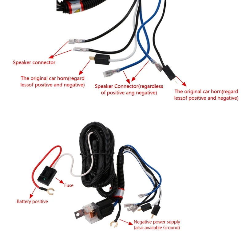 

12V Car Electric Horn Relay Wiring Harness Kit For Grille Mount Blast Tone Horns