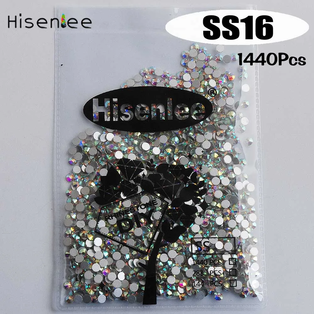 ss16 1440pcs Hisenlee, SS3-SS40, смешанные Стразы с плоской задней поверхностью для дизайна ногтей, стразы для рукоделия, аксессуары для украшения ногтей - Цвет: ss16 1440pcs