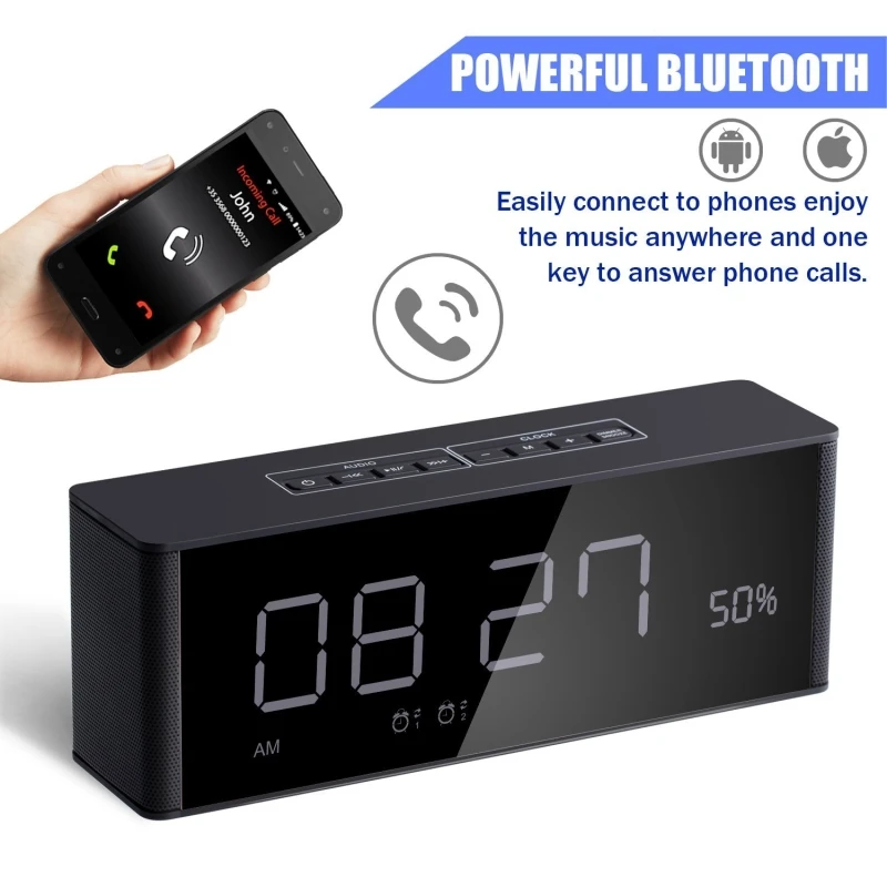 Будильник портативный bluetooth динамик с дисплеем времени 12H или 24