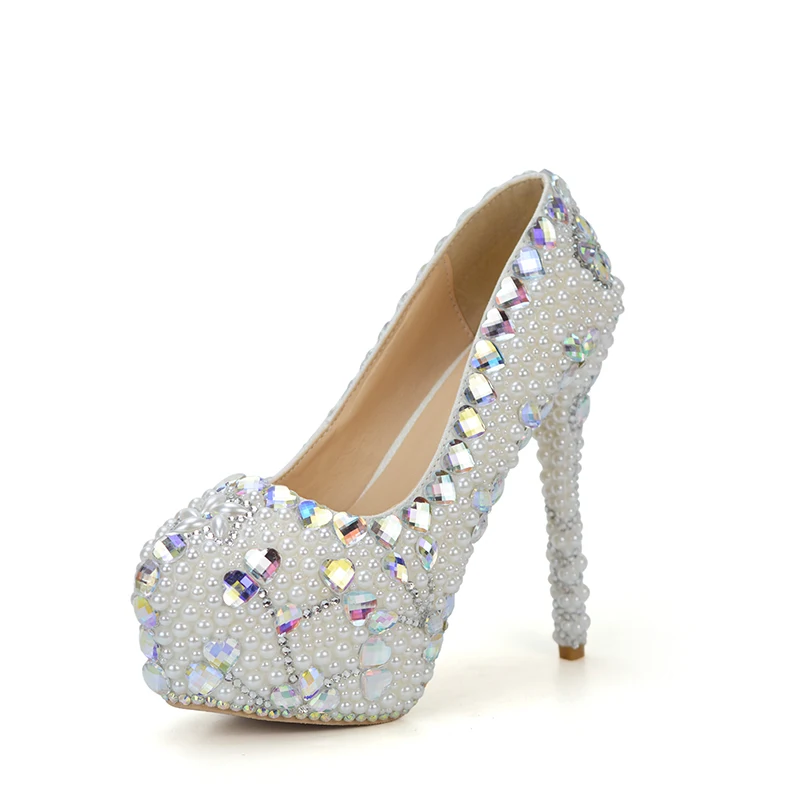 Стразы AB свадебные туфли с кристаллами для невесты белым жемчугом Свадебная