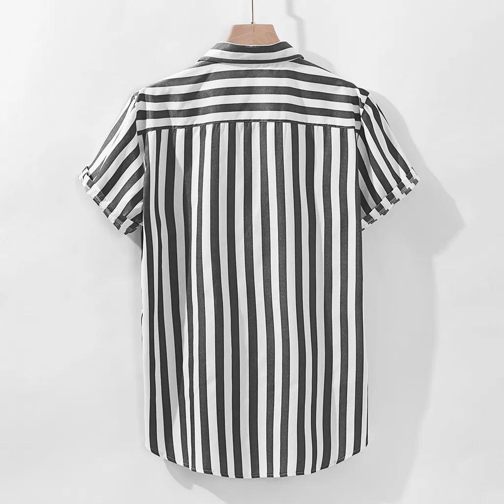 Летняя мужская рубашка chemise, свободные рубашки с короткими рукавами, полосатая Льняная блуза с принтом и карманами, Мужская гавайская рубашка, уличная рубашка camiseta