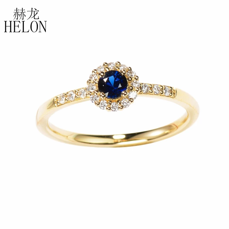 HELON Твердые 14 К желтого золота сертифицированные круглые 0.33ct натуральный сапфир Алмазы обручальные кольца женские свадебные модные ювелирные изделия