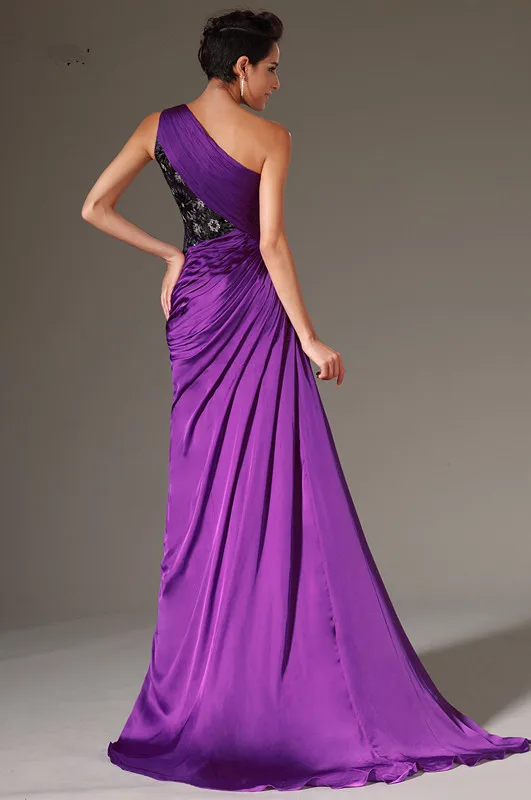 Фиолетовые Вечерние платья Русалка одно плечо шифон Кружева разрез сексуальный