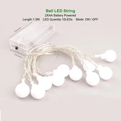 1.5M 10LEDs Светодиодный фонарь-фея на батарейках, 20 теплых белых шаров, гирлянда, водонепроницаемая, IP44, Садовая, Рождественская гирлянда, украшения - Испускаемый цвет: 1.5M 10LEDs