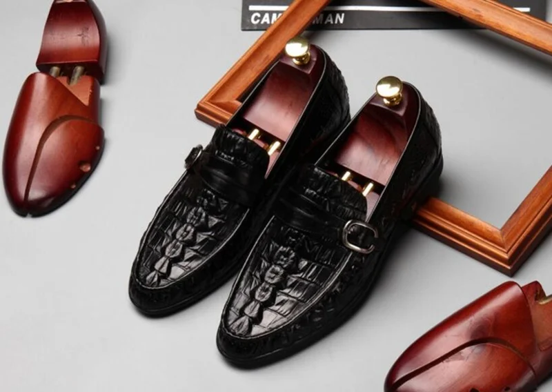OMDE/Новейшая кожаная повседневная обувь; мужские лоферы без застежки с круглым носком и пряжкой; Мужские модельные туфли из натуральной крокодиловой кожи