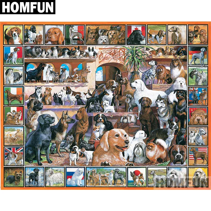 Алмазная живопись HOMFUN A00754 алмазная вышивка Собачья мир полное покрытие