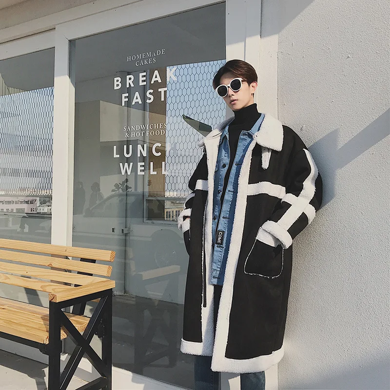 Контрастная Мужская теплая зимняя куртка имитация овечьей шерсти пальто для
