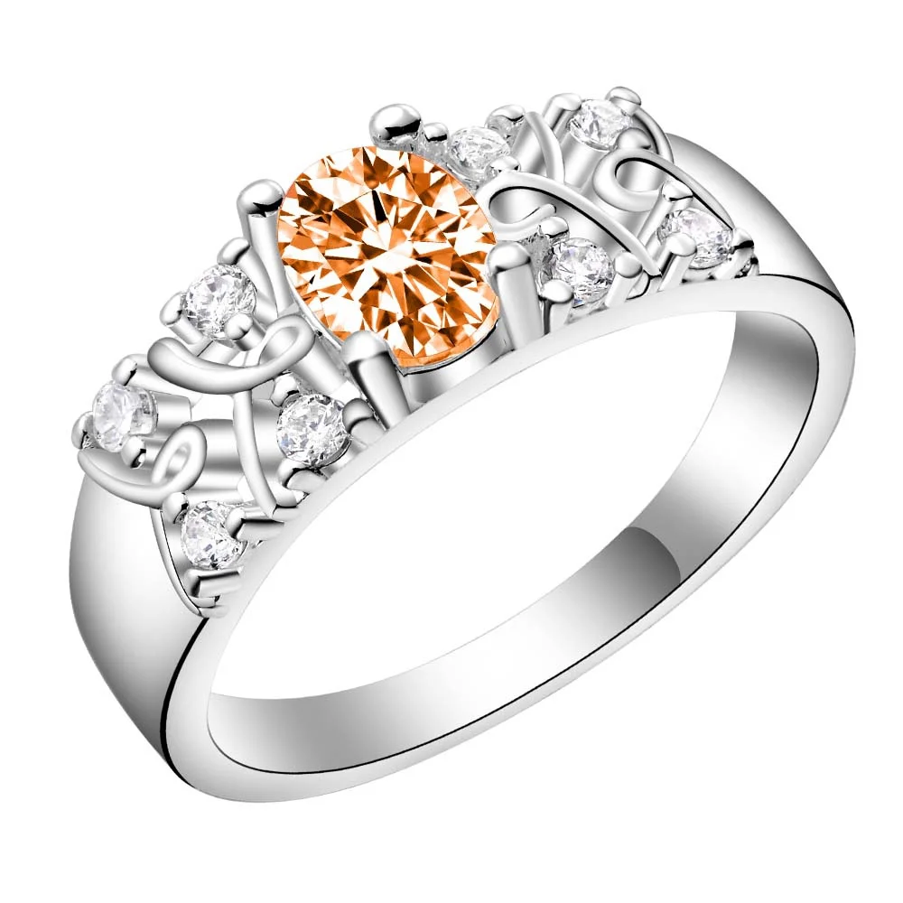 Кольцо с оранжевым цирконом серебряным покрытием модное Ювелирное Украшение для