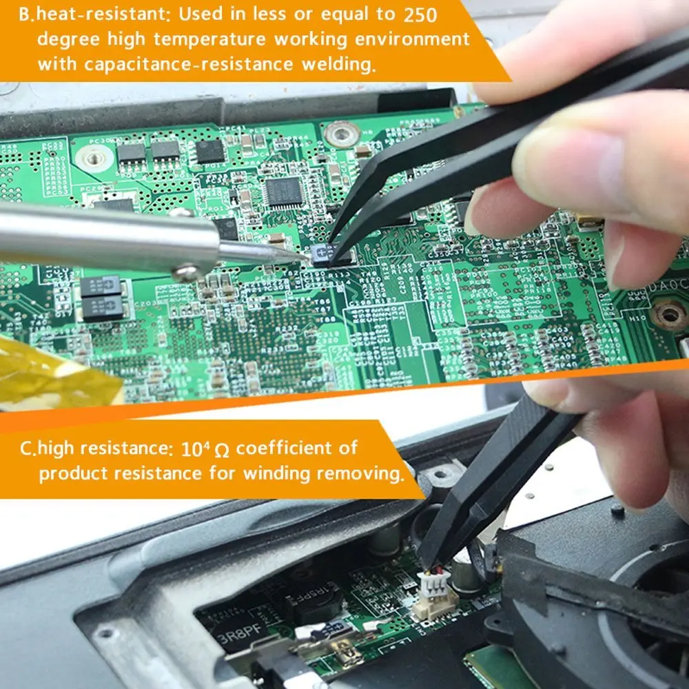 Профессиональный антистатический набор пинцетов 3 в 1 для ремонта электронных JM