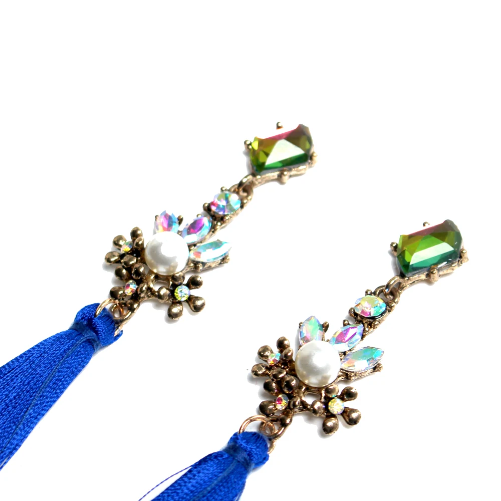 Fashion Jewelry Trend &amp Women pearl Drop Earrings Vintage tassel Blue black Long Gold Plated For | Украшения и аксессуары