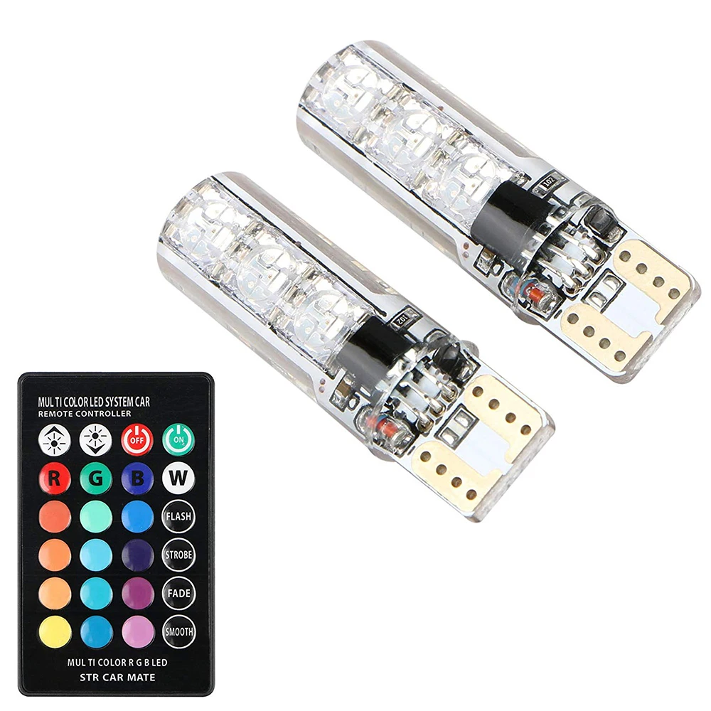 T10 W5W RGB светодиодный Габаритные фонари для автомобиля SMD RGB T10 светодиодный 194 168 лампы дистанционного Управление Светодиодный светильник освещение для чтения в машине Z2