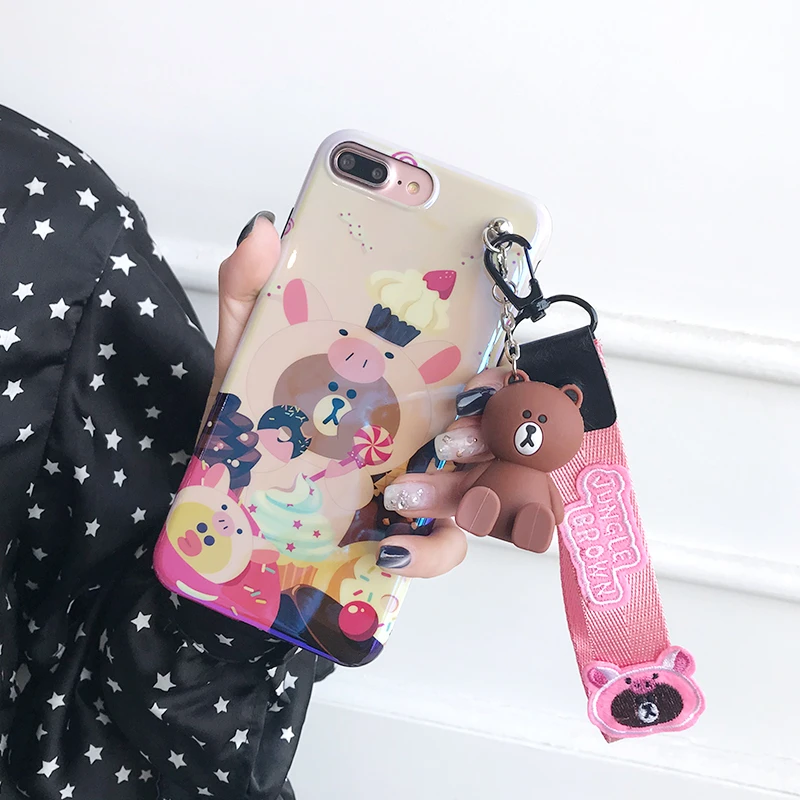 Case For Apple iPhone X XS Cute Cartoon rabbitcover for 6 6S plus 7 8 bear case phone cover+Toys +Strap |