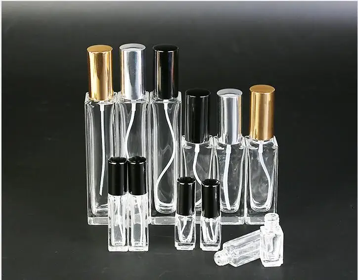 Botella de Perfume rellenable de vidrio portátil con atomizador de aluminio, estuche de Perfume vacío para Viajero, 3ml, 10ml, 20ml, 30ml, 50ml