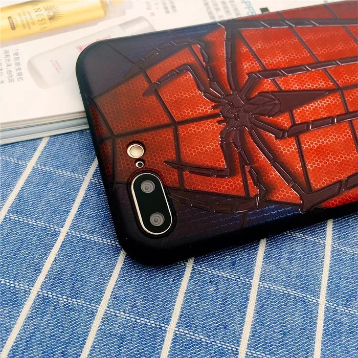 Cute Cartoon Super Captain America Spider Man cases For iphone 7 8 8plus 6 6s 7plus plus Back Cover silicone relief Case |