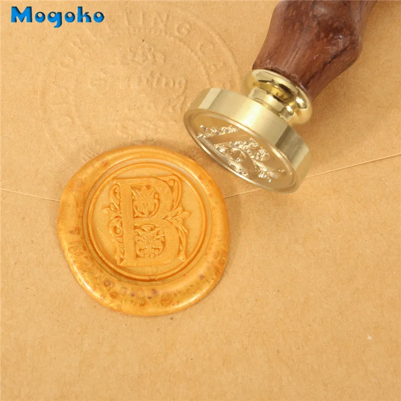Печатные восковые штампы Mogoko 1 шт. деревянная ручка цветочный узор 26 букв алфавит
