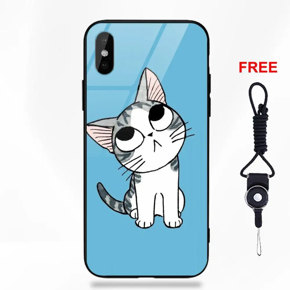 Kawaii Cute Kitten Cat For Apple iPhone 5 5C 5S SE 6 6S 7 8 Plus X XS Max XR Soft TPU Frame Tempered Glass Art Online Cover Case | Мобильные