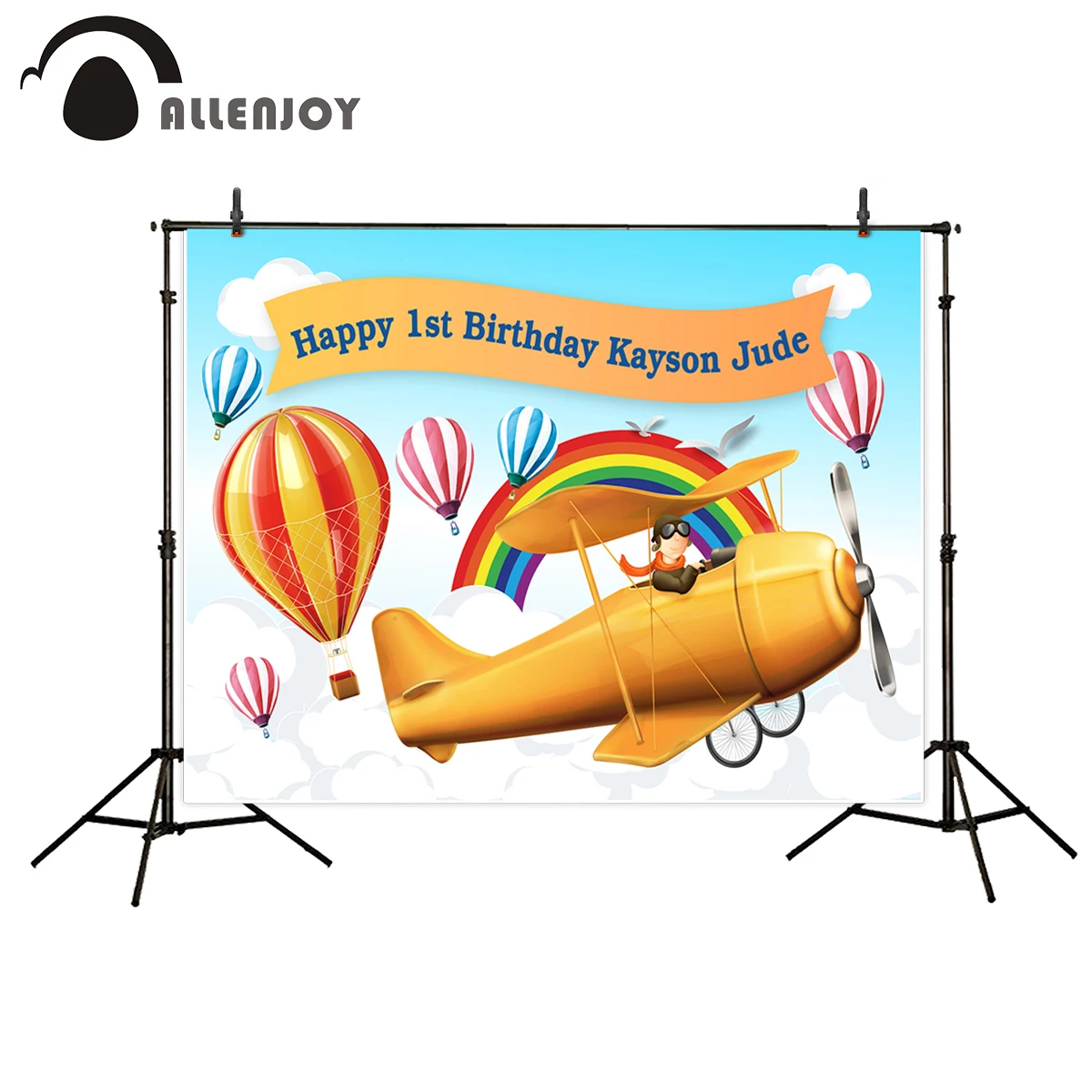 Фон для фотосъемки на день рождения с изображением воздушных шаров облаков неба