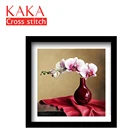 Набор для вышивки крестиком KAKA, ваза с цветами из красной ткани 5D, наборы для вышивки с напечатанным рисунком, холст 11CT, картина для домашнего декора