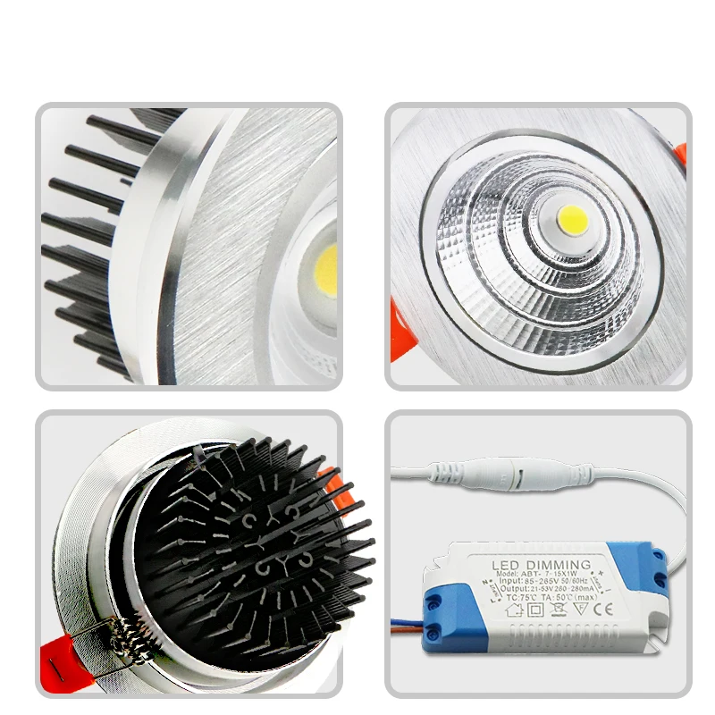 

1PCS CREE COB Dimmable LED Downlight 7W 9W 12W 15W LED Spot light CRI>93 Recessed LED decoration Ceiling Lamp AC110V 220V