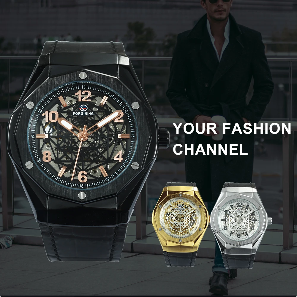 FORSINING Мода 2019 г. мужские часы лучший бренд класса люкс Скелет Авто Механическая