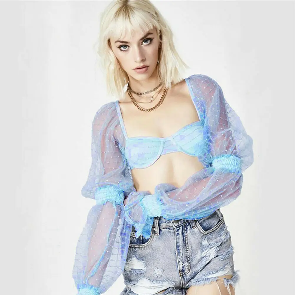 Новая женская модная повседневная Роскошная блуза из сетчатой ткани с длинными