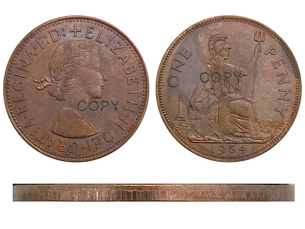 1954 Великобритания 1 один пенни елицента II красная медная Коллекционная монета