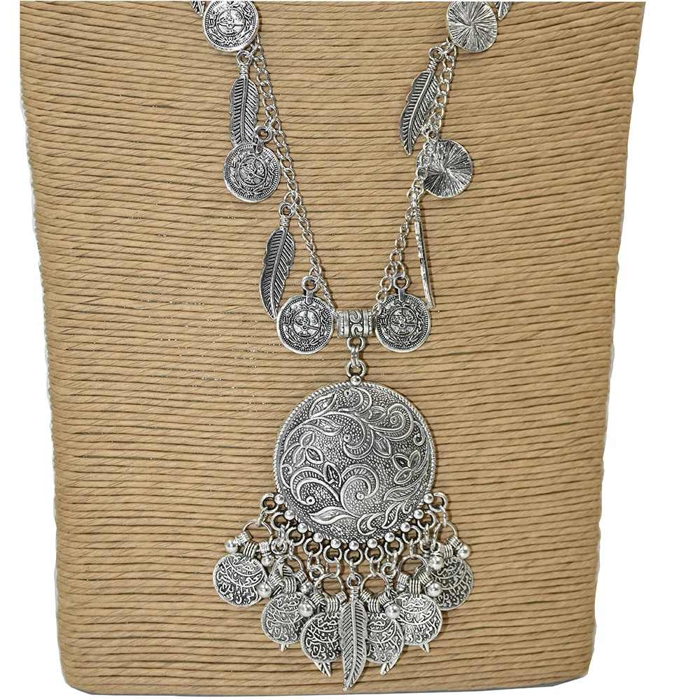 Новое массивное цыганское этническое винтажное старинное серебряное ожерелье с