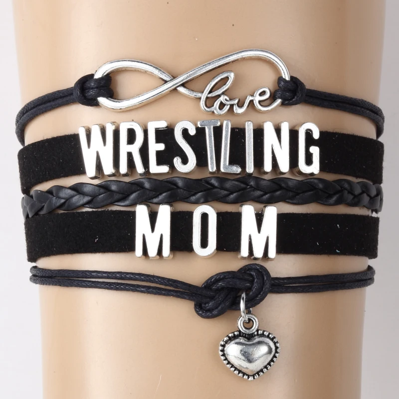 NCRHGL Бесконечность любовь Wrestling MOM браслеты сердце Шарм ручной работы pu кожаный