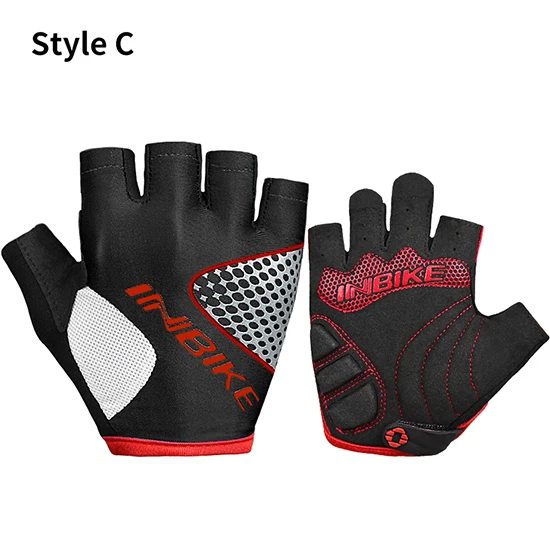 Style C-black INBIKE велосипедные перчатки с полупальцами, летние перчатки для горного велосипеда, дышащие мужские и женские велосипедные короткие перчатки, анти-шоковые спортивные велосипедные перчатки - Цвет: Style C-black