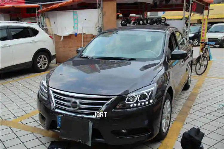 2 шт. светодиодный фары для Nissan Sentra 2012- Автомобильный светодиодный фонарь с двумя ксеноновыми линзами автомобильные аксессуары дневные ходовые огни