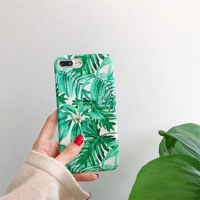 QINUO чехол для телефона для iPhone XR XS Max Модный Твердый защитный чехол с листьями для iPhone X 8 7 6 6s Plus чехол для телефона Fundas - Цвет: Green Leaf