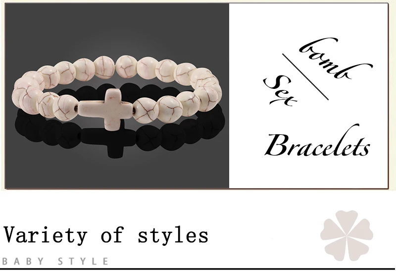 Fashion Men Natural Volcanic Stone Bracelet Classic Cross Beads Meditation Prayer Strand Bracelets Bangle for Women Yoga Jewelry