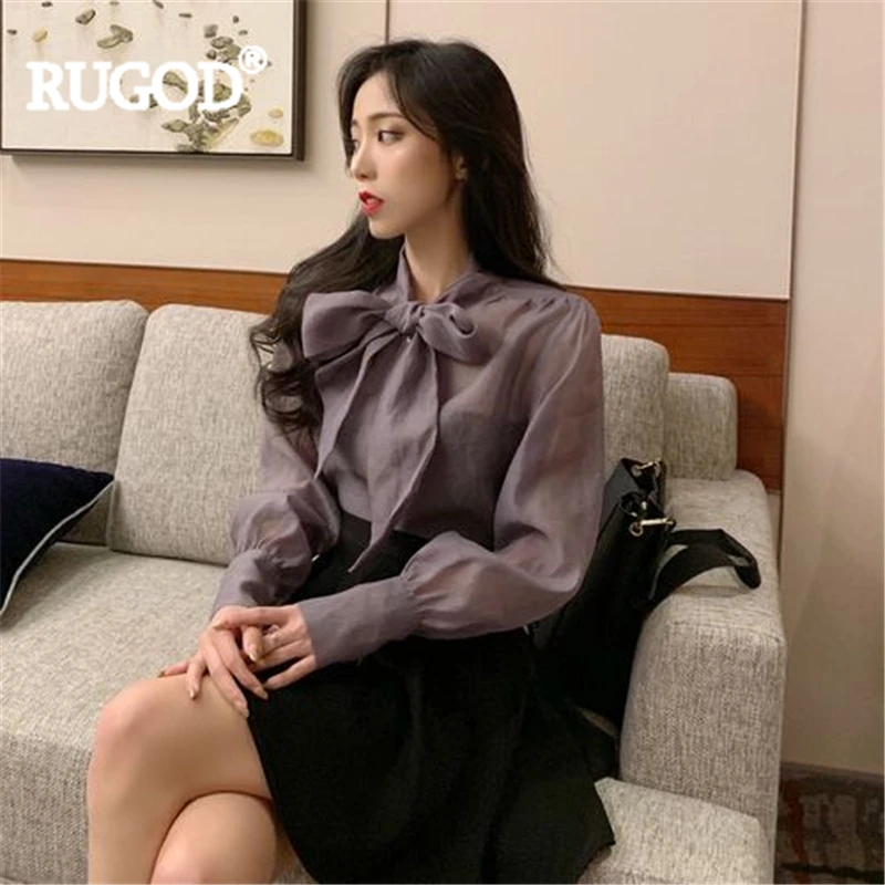 Женская шифоновая блузка RUGOD однотонная с бантом весна 2019 | одежда