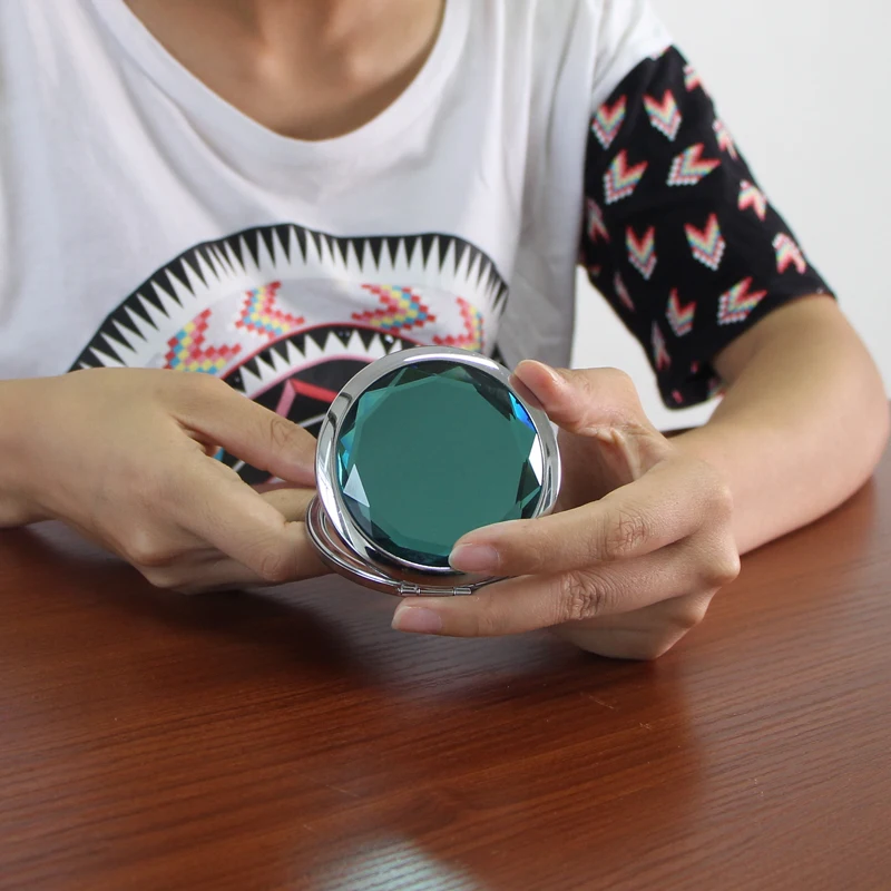 Зеленое Кристальное серебряное металлическое компактное зеркало круглое