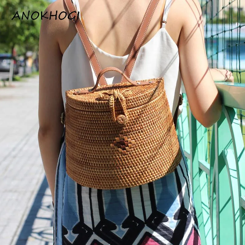 Реальный корзинка ручной работы в богемном стиле Стиль Для женщин рюкзаки