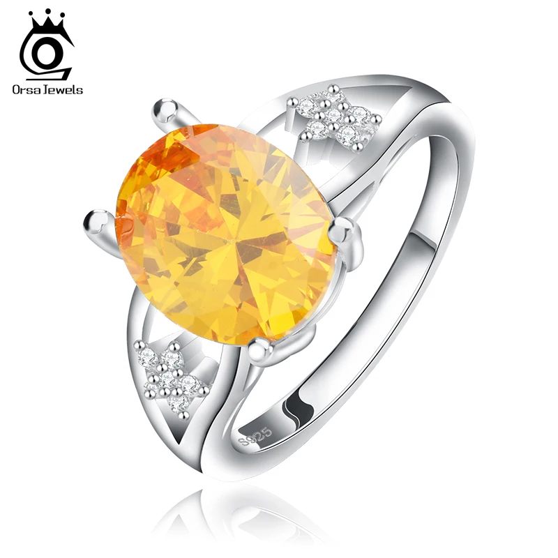 ORSA JEWELS, женские обручальные кольца, 4 карата, AAA, желтый Цирконий, кольцо с зубцами, подходит для различных случаев OR56
