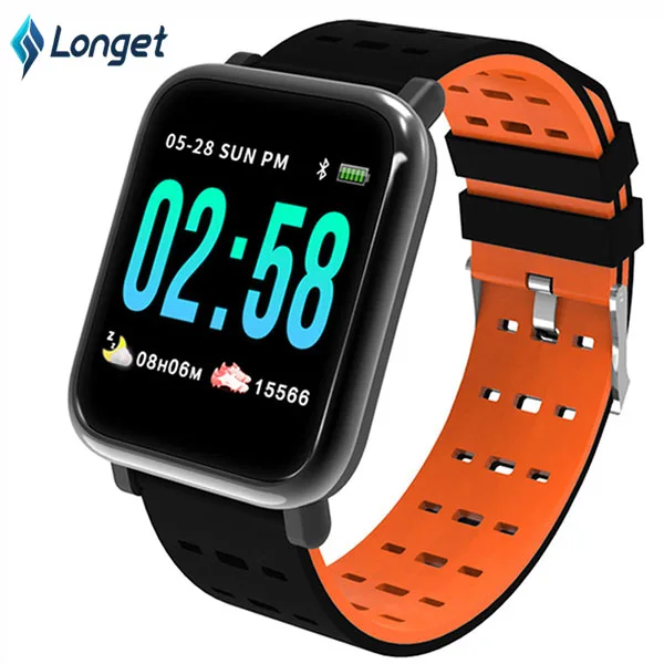 Orange Longet A6, умный Браслет, кровяное давление, фитнес-трекер, часы, водонепроницаемые, пульсометр, смарт-браслет, Новые смарт-часы для спорта - Цвет: Orange