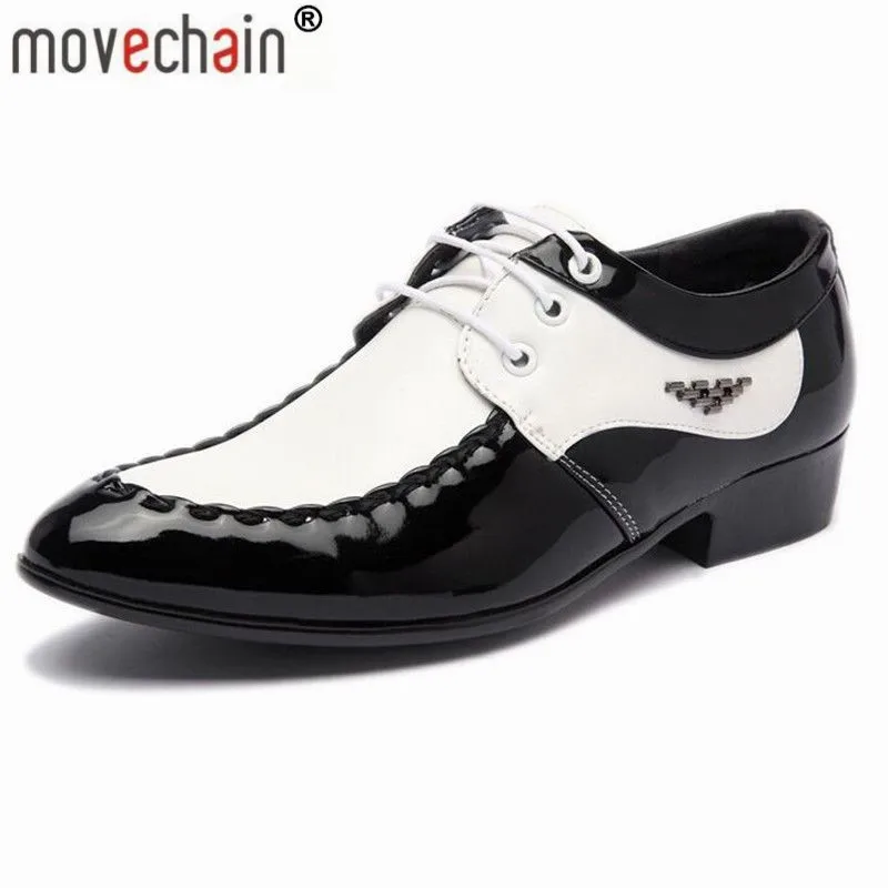 Movechain модные Для мужчин кожаные Платье на шнуровке мужская обувь Свадебная вечеринка Бизнес Туфли без каблуков Для мужчин s черный/белый цвет Разделение Обувь в стиле «дерби»