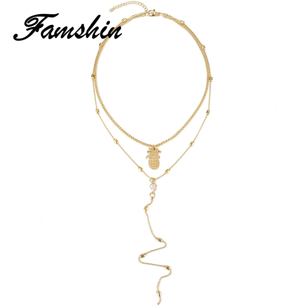 Модные Классические хрустальные ожерелья FAMSHIN Золотое подвеска в виде ананаса