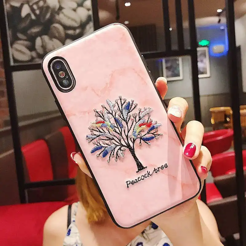 Phone Case For iPhone 6 6S 7 8 Plus Luxury Embroidery TPU Bumper XS Max XR X Retro Pattern Hard Back Cover | Мобильные телефоны и