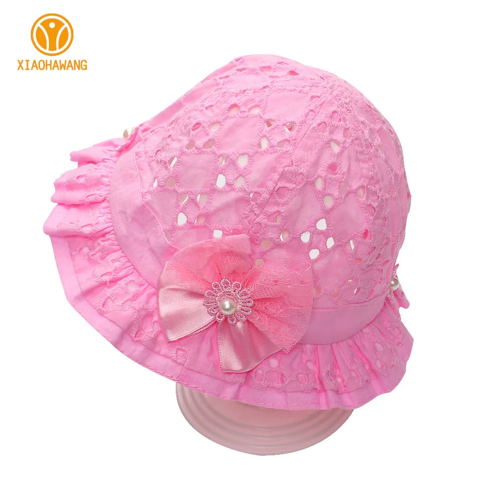 Hollow Bow Baby Girls Caps Cotton Sun Cap Floral Embroidered Hats Spring Summer Bucket Accessories | Детская одежда и обувь