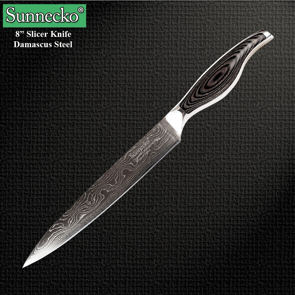 

SUNNECKO 8'' inches Strong Hardness Slicer Knife Damascus VG10 Steel Kitchen Knives Pakka Wood Handle Sharp Meat Cutter Knife