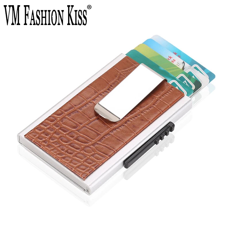 VM FASHION KISS новый авиационный алюминиевый + искусственная кожа RFID держатель для