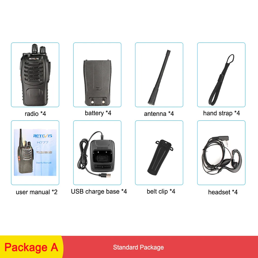 4 шт Retevis H777 Walkie Talkie UHF 400-470MHz UHF трансивер Handy 2 Way Портативный РАДИОСТАНЦИЯ коммуникатор A9105A - Цвет: Package A