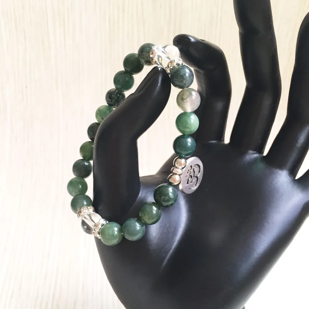 Bracelet For Women Natural AquaticAgate OM Bracelets 3D Pendant Wrist Yoga Prayer Mala Beads | Украшения и аксессуары