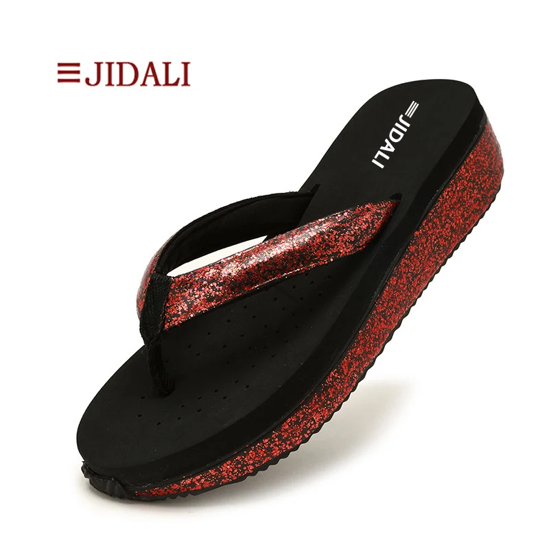 JIDALI/модная пляжная обувь; женская обувь на высоком каблуке; удобная женская обувь из ЭВА на танкетке; шикарные спортивные сандалии на платформе для женщин; сезон лето; Размеры 35-39 - Цвет: Red
